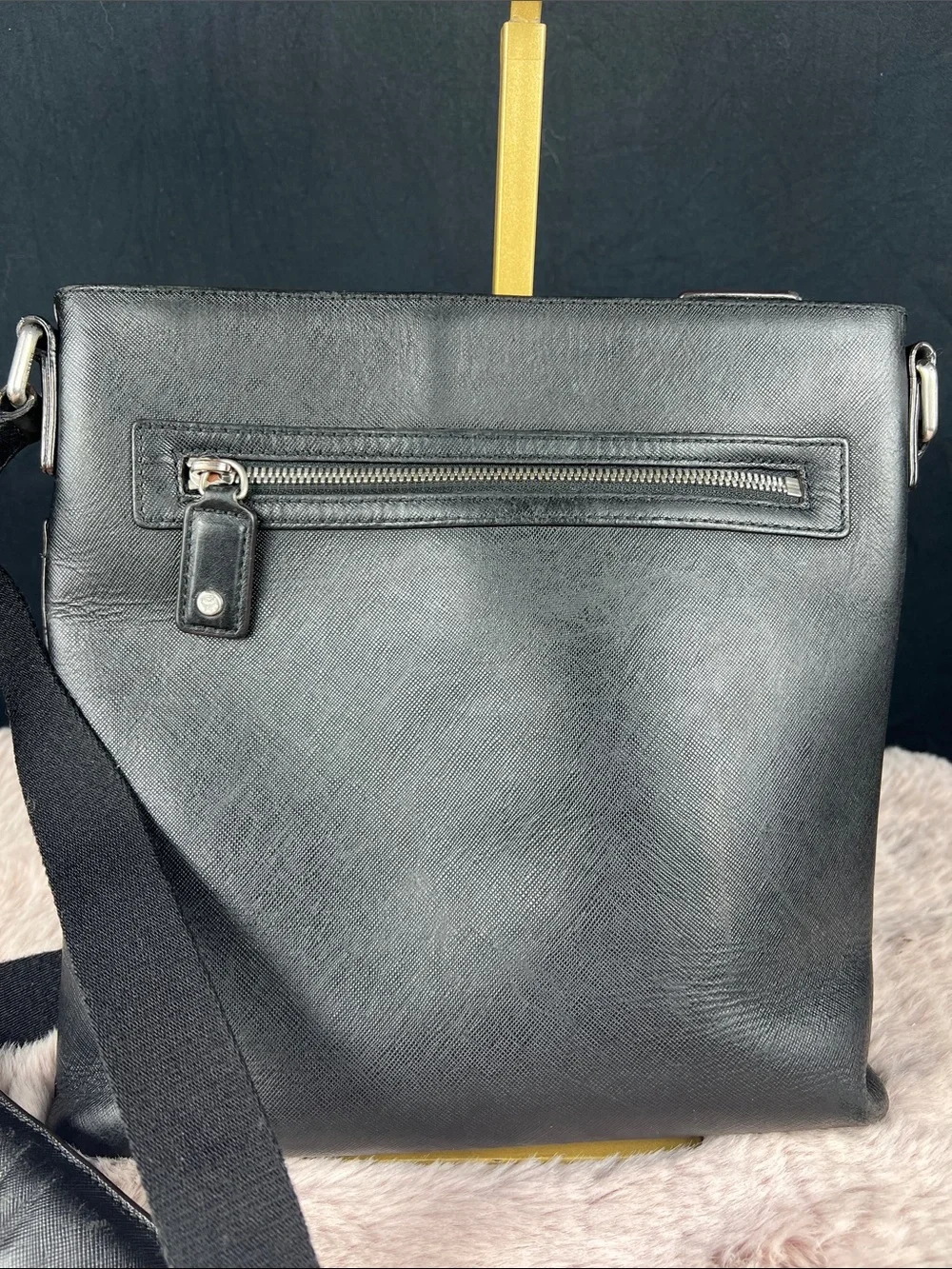 MCM Vintage Black Leather Messenger Bag Made in Korea